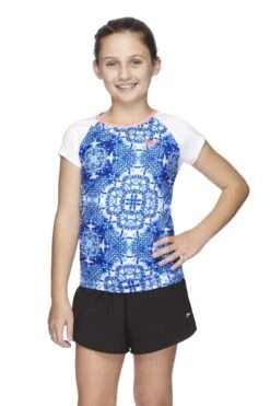 Speedo Girls Boho Tile Eco Cap Sleeve Rashie