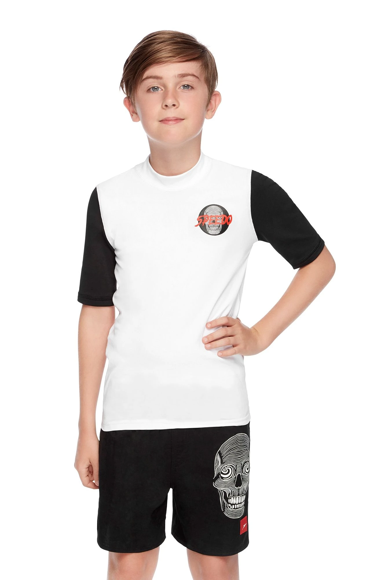 Speedo Boys White Mesmerize Icon Logo Short Sleeve Rashie 2 Speedo Boys White Mesmerize Icon Logo Short Sleeve Rashie - Image 2