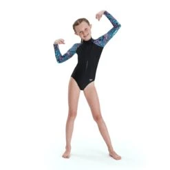 Speedo Girls Hypersonic Pool Printed Long Sleeve Paddle Suit