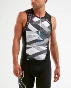 2XU Mens Compression Tri Singlet Chroma -Best Swimwear Store mt5519a blk cro 2xu trishack mens comp tri singlet swimwear shack
