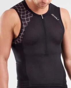 2XU Mens Compression Tri Singlet Black/Gold -Best Swimwear Store mt5519a blk gld 2xu trishack mens comp tri singlet swimwear shack4