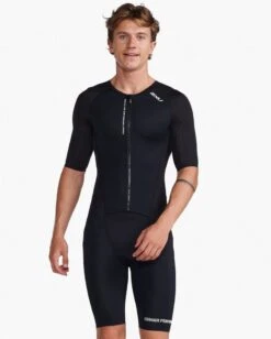 2XU Mens Aero Sleeved Trisuit -Best Swimwear Store mt6426d blk wht 03 800x