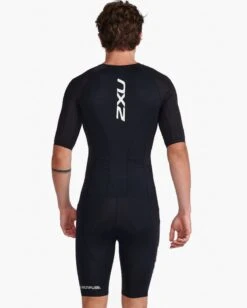 2XU Mens Aero Sleeved Trisuit -Best Swimwear Store mt6426d blk wht 07 800x