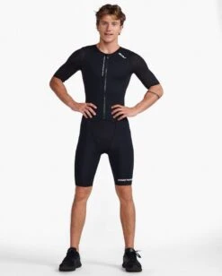2XU Mens Aero Sleeved Trisuit -Best Swimwear Store mt6426d blk wht 13 800x
