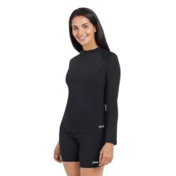 Zoggs Long Sleeve Womens Zip Sun Top -Best Swimwear Store womens long sleeve zip sun top black